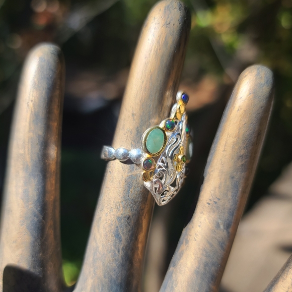 Emerald Opal & Chrome Diopside dome ring sz6 - Picture 5 of 10